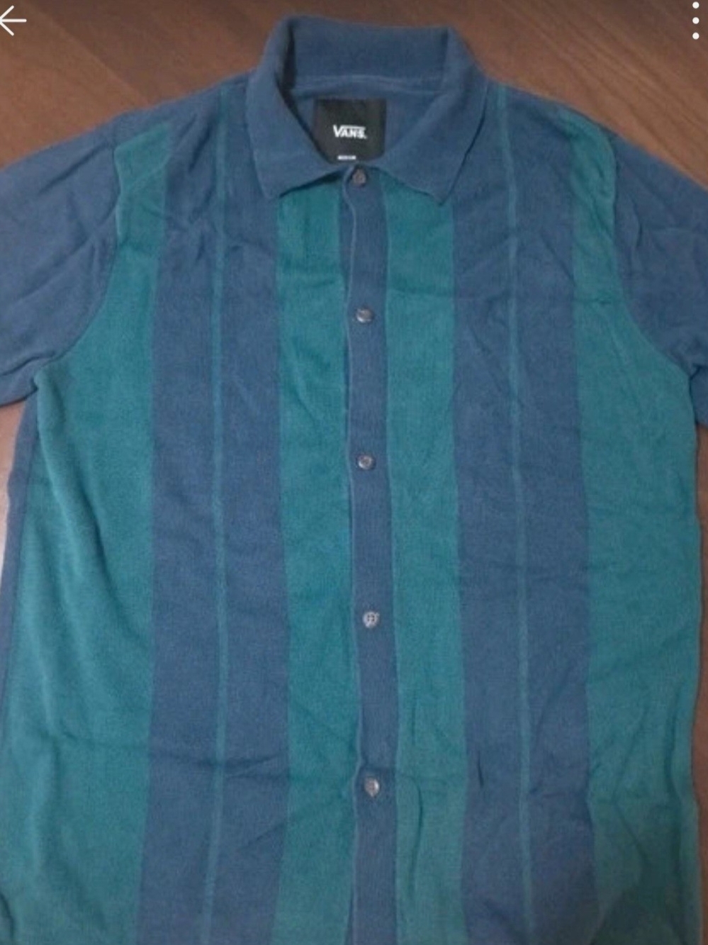 Vans Buttonwood Knit Polo Men's Striped Shirt Blue & Green Size MEDIUM